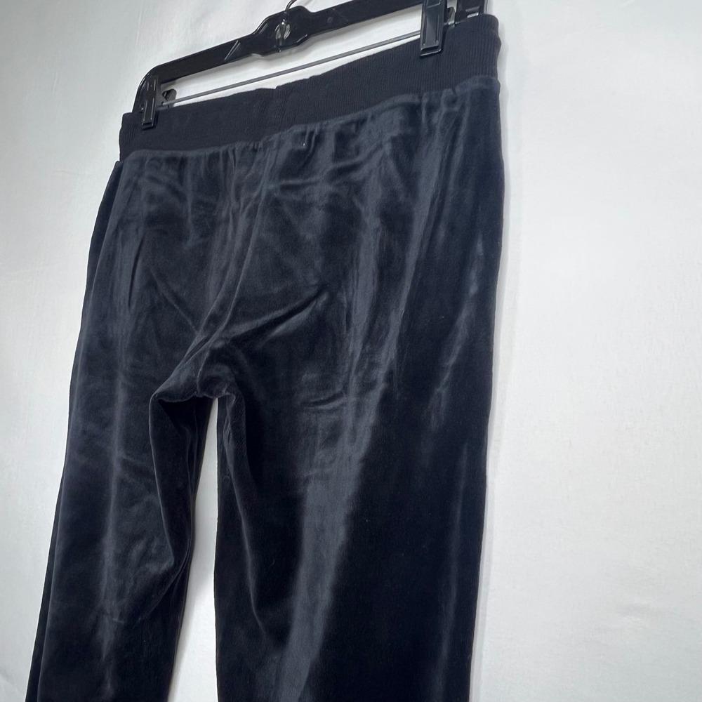 Black Velour Track Pants Womens M Flare Leg Y2K Lounge 90s Minimalism McBling - Picture 5 of 11